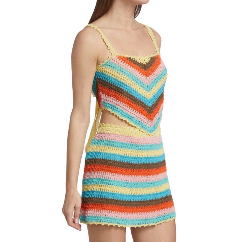 SAYLOR crochet Ronnie SET tank top and skirt chevron knit multicolored L large - Picture 13 of 14